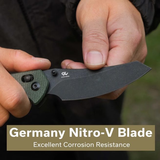 CIVIVI Sixgill C24050-3, 3.41" Black Stonewashed Nitro-V Blade, Green Canvas Micarta Handle, Crossbar Lock - Image 8