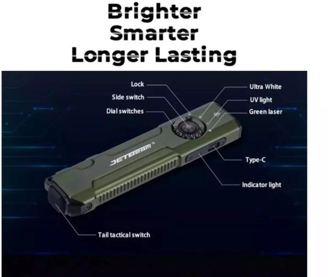 JETBeam E26-UV KUNAI Rechargeable Pocket Light with 365nm UV and 5mW Green Laser (2000 Lumens) - Image 12