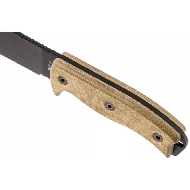 Ontario Knife Co. RAT 7 - 7.2" Powder Coated Carbon Steel Blade, Tan Micarta Handle, MOLLE Compatible Pouch - 8668 - Image 4
