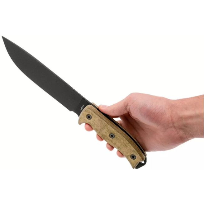 Ontario Knife Co. RAT 7 - 7.2" Powder Coated Carbon Steel Blade, Tan Micarta Handle, MOLLE Compatible Pouch - 8668 - Image 3