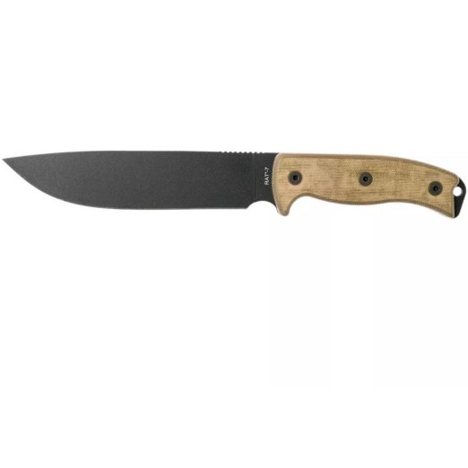 Ontario Knife Co. RAT 7 - 7.2" Powder Coated Carbon Steel Blade, Tan Micarta Handle, MOLLE Compatible Pouch - 8668