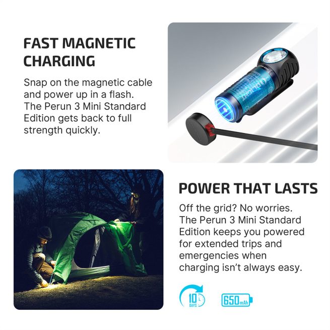 Olight Perun 3 MINI CW Rechargeable Red and White LED Headlamp, Black (1250 Lumens, 155 Metres) - Image 6