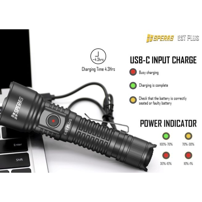 SPERAS EST PLUS Rechargeable Long Range Light (2100 Lumens, 726 Metres) - Image 8