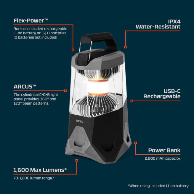 NEBO Galileo 1600 Rechargeable Lantern and Power Bank - Image 2