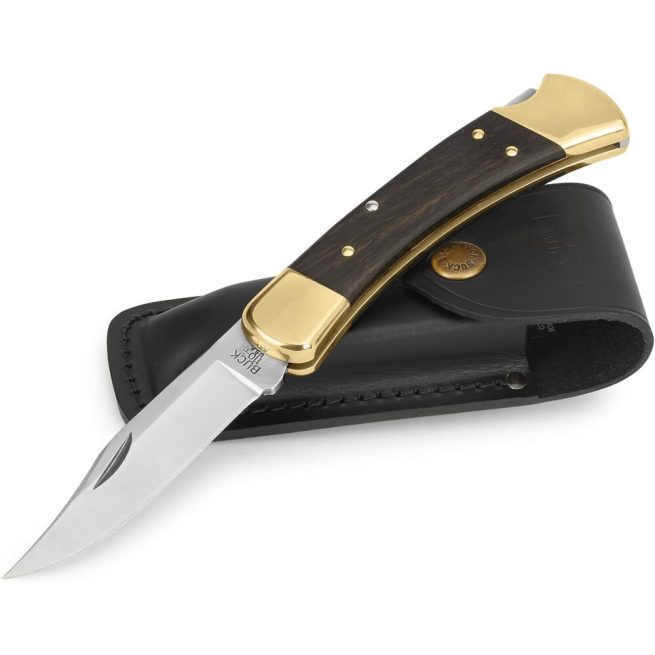 Buck Folding Hunter with Leather Pouch 110BRS - Image 2