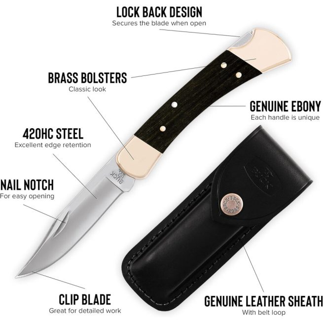 Buck Folding Hunter with Leather Pouch 110BRS - Image 3