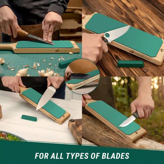 BeaverCraft Dual-Sided Leather Paddle Strop with Polishing Compound - LS1P1 - Image 3