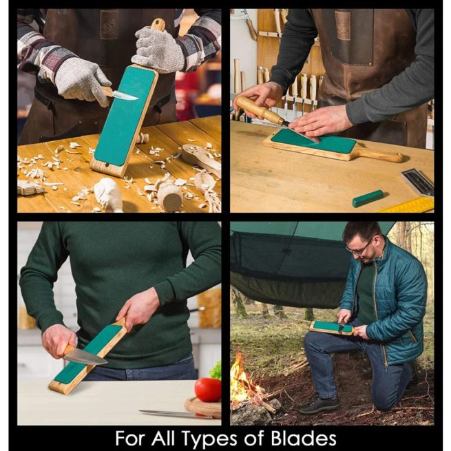 BeaverCraft Dual-Sided Leather Paddle Strop with Polishing Compound - LS1P1 - Image 12