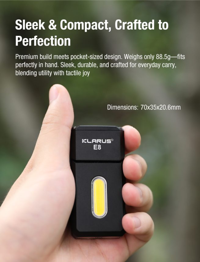 Klarus E8 EDC Triple-Light Swivel-Head Flashlight Black - 1000 Lumens - Image 8