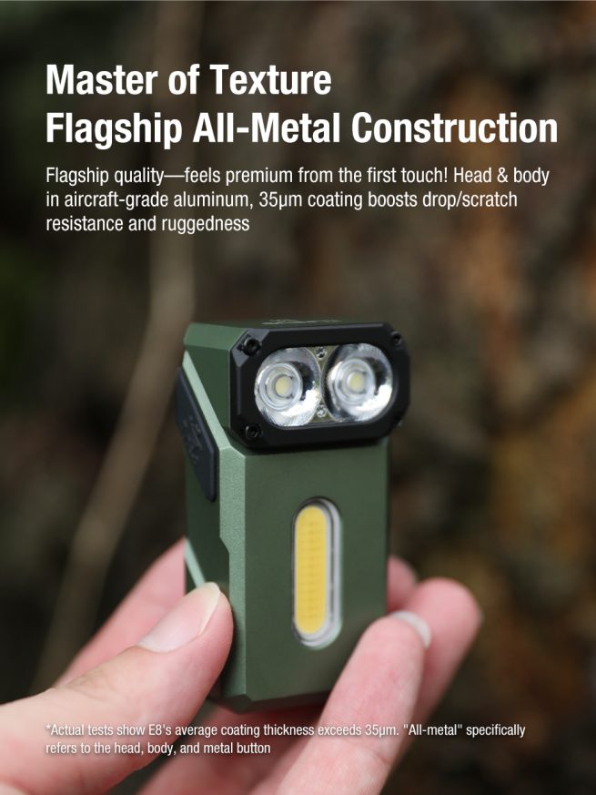 Klarus E8 EDC Triple-Light Swivel-Head Flashlight Black - 1000 Lumens - Image 12