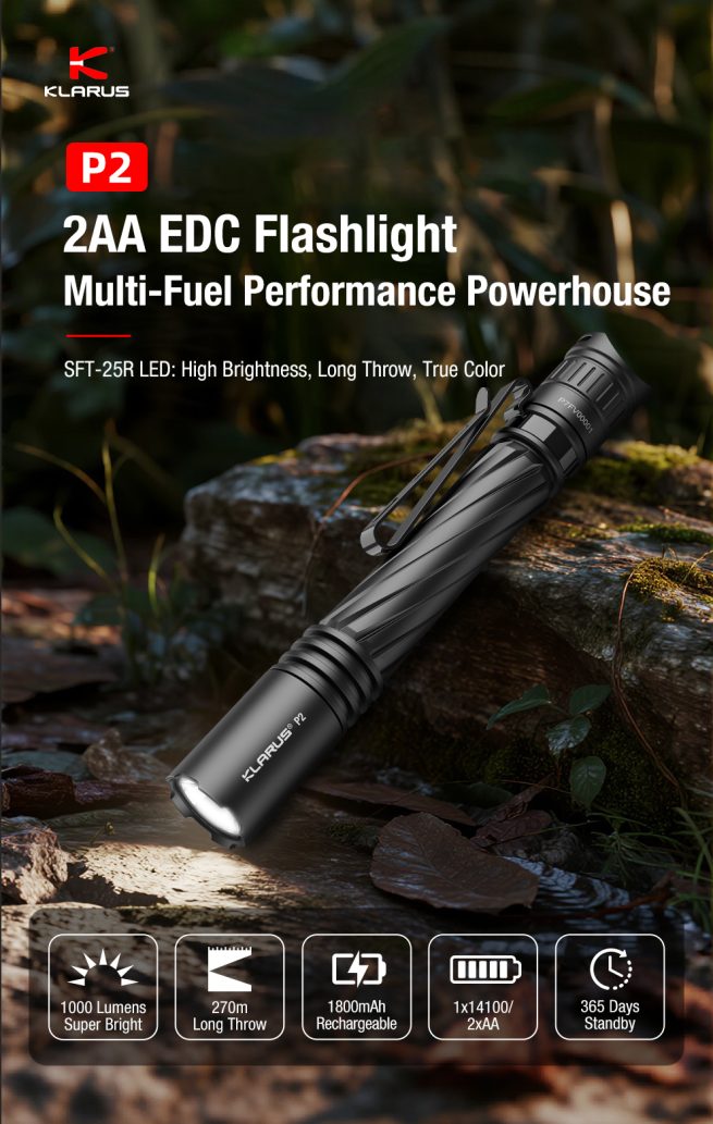 Klarus P2 EDC Compact 2AA Flashlight – 1000 Lumens, 270 Metres - Image 8