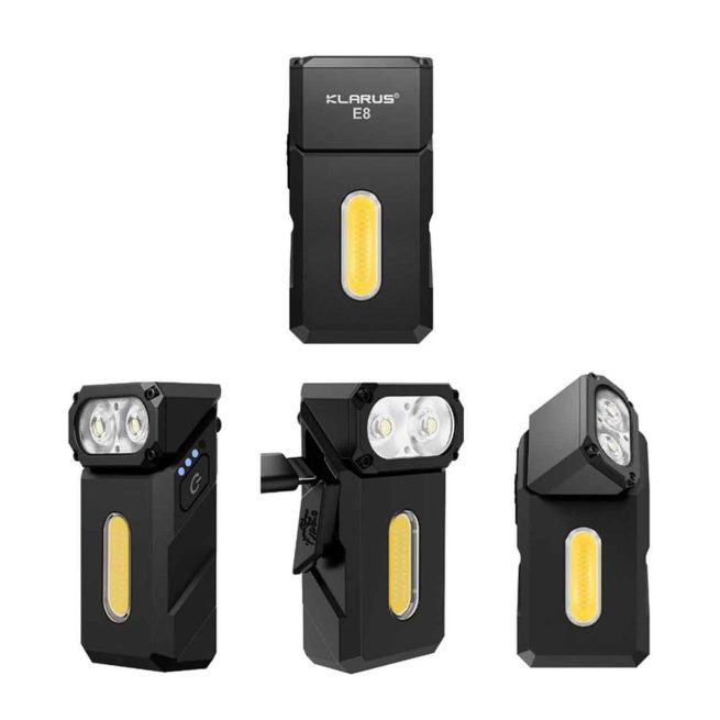 Klarus E8 EDC Triple-Light Swivel-Head Flashlight Black - 1000 Lumens - Image 5