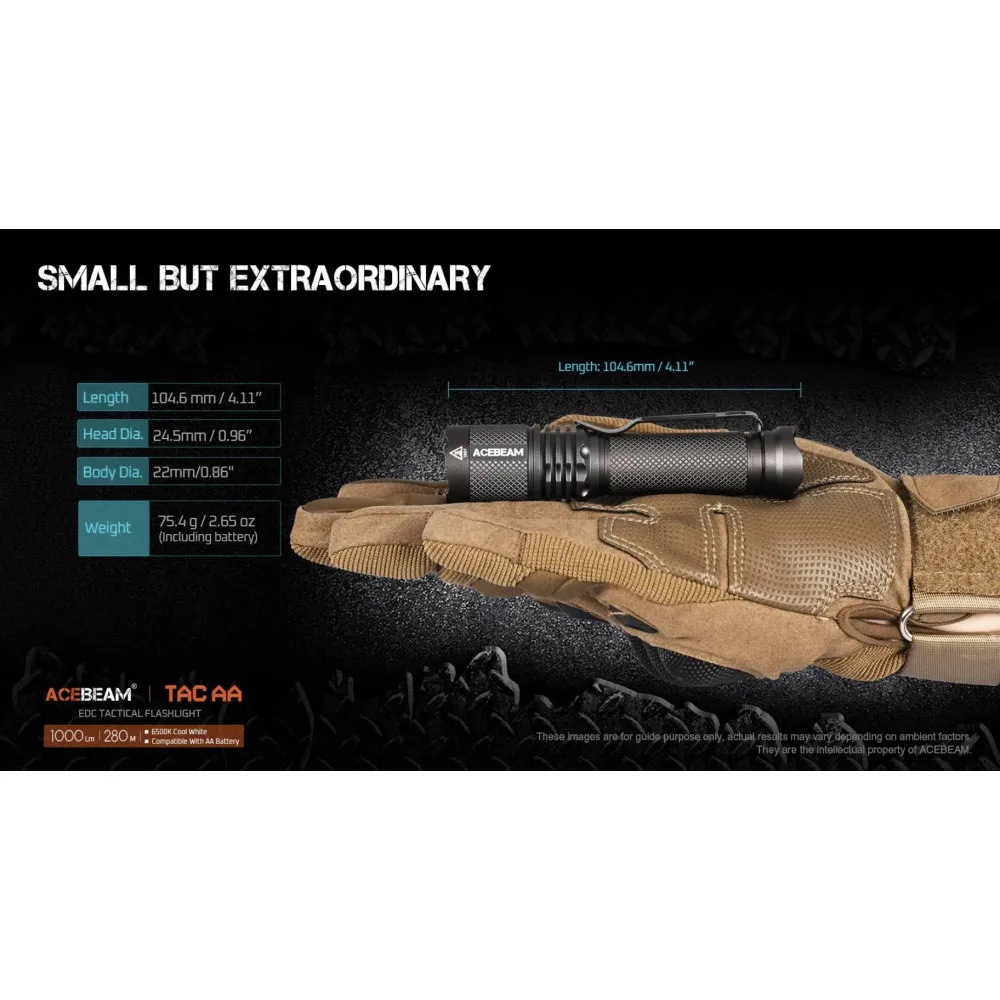 AceBeam TAC AA 2.0 Pocket EDC Flashlight – 1000 Lumens, 280 Metres (Black) - Image 2