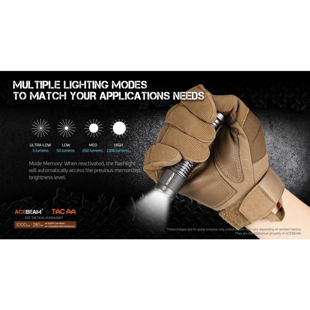 AceBeam TAC AA 2.0 Pocket EDC Flashlight – 1000 Lumens, 280 Metres (Black) - Image 5