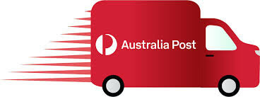 Red Australia Post delivery van in motion with the white logo visible, suggesting fast mail service.