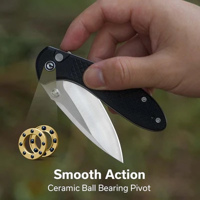 CIVIVI Faeger Flipper C24031-1, Milled Black G10 Handle 2.98" Satin Finished 14C28N Blade with Thumb Stud & Button Lock - Image 9