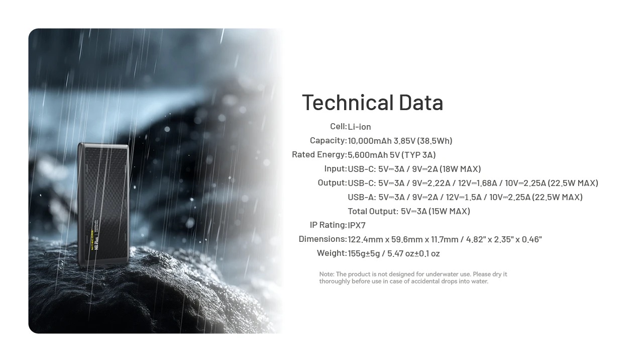 Nitecore NB Plus Ultra Lightweight Carbon Fibre Waterproof Power Bank 10,000mAh - Image 9