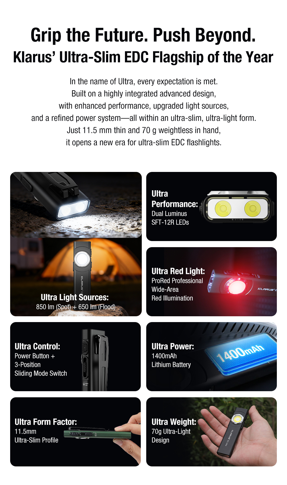 Klarus E5 Ultra Black EDC Flashlight - 850 Lumens - Image 2