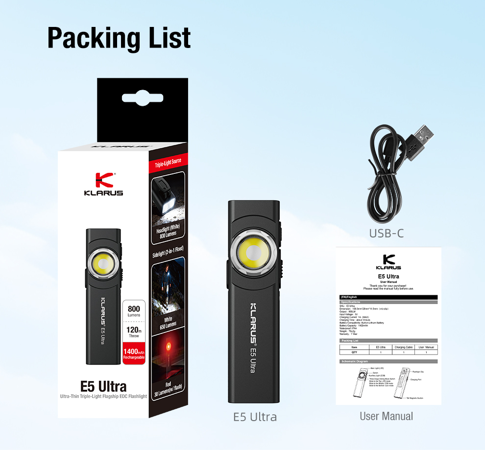 Klarus E5 Ultra Black EDC Flashlight - 850 Lumens - Image 17