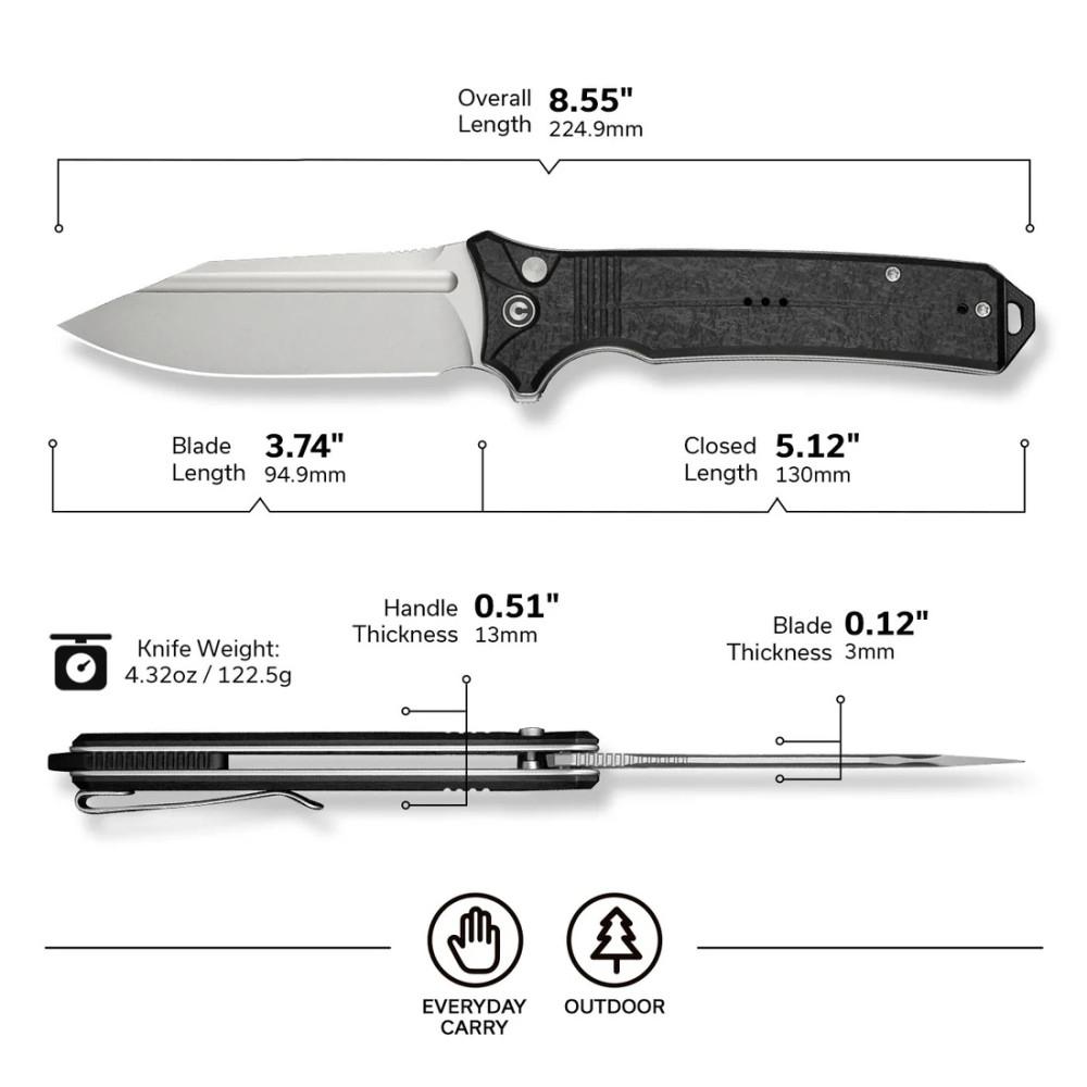 CIVIVI Neurohaptic C23080-2 with Milled Black Shredded G10 Handles and 3.74″ Stonewashed Nitro-V Blade, Button Lock - Image 3