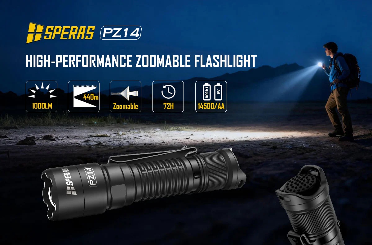 SPERAS PZ14 Zoomable EDC Hunting Flashlight – 1000 Lumens, 440 Metres - Image 3