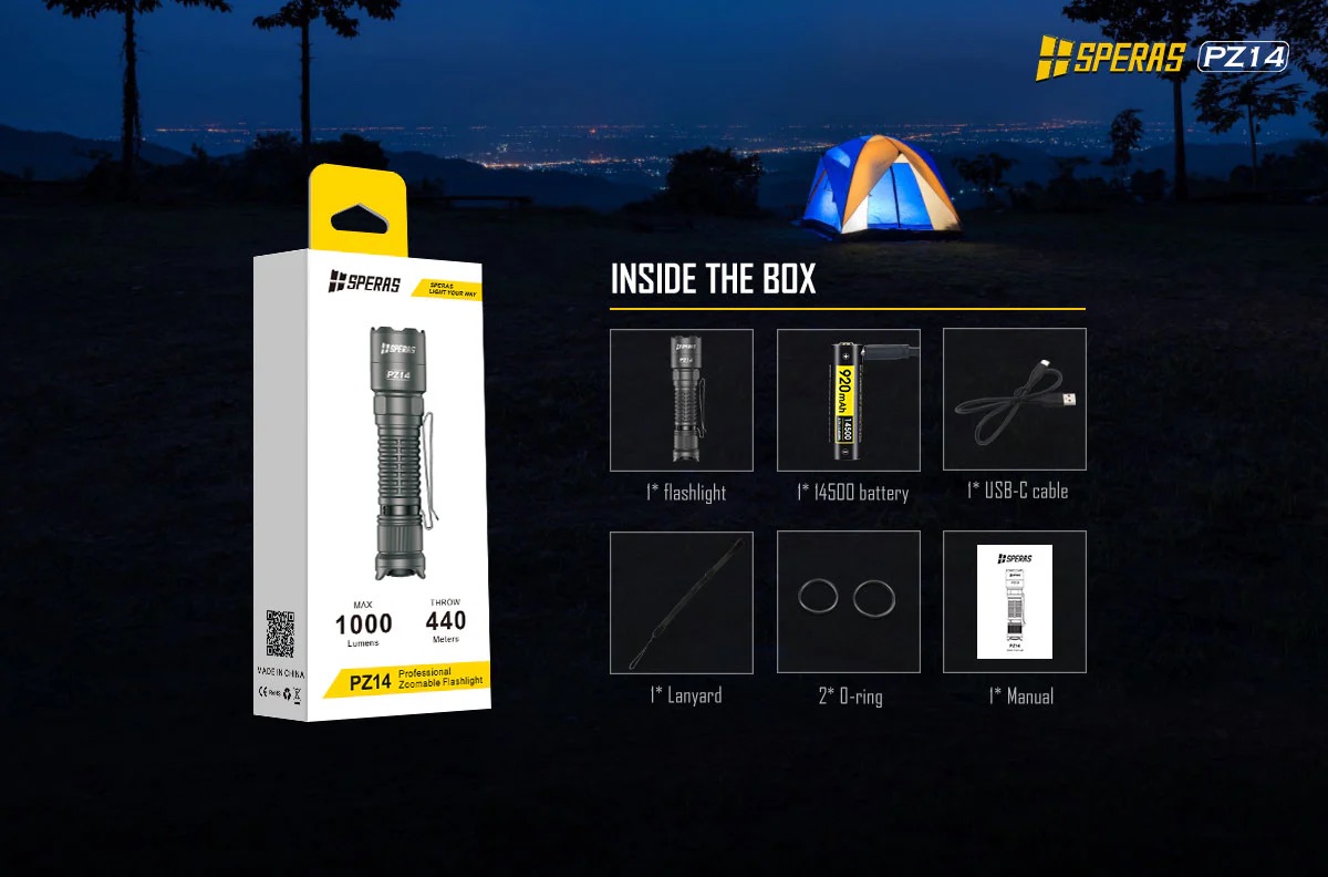 SPERAS PZ14 Zoomable EDC Hunting Flashlight – 1000 Lumens, 440 Metres - Image 10