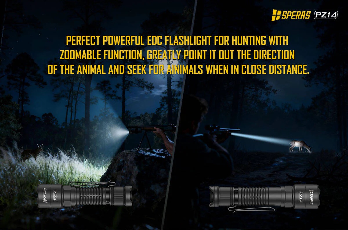 SPERAS PZ14 Zoomable EDC Hunting Flashlight – 1000 Lumens, 440 Metres - Image 2