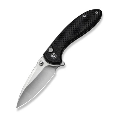 CIVIVI Faeger Flipper C24031-1, Milled Black G10 Handle 2.98" Satin Finished 14C28N Blade with Thumb Stud & Button Lock