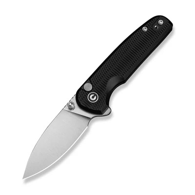 CIVIVI Mini Shakan Flipper C20052F-1, Ripple Patterned Black Aluminium Handle, 2.48" Satin Finished Nitro-V Blade with Thumb Stud & Button Lock