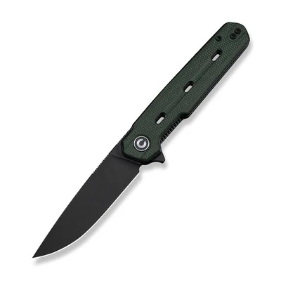 CIVIVI Navo Flipper C25015A-2, 3.25" Black Stonewashed Nitro-V Blade and Green Canvas Micarta Handle