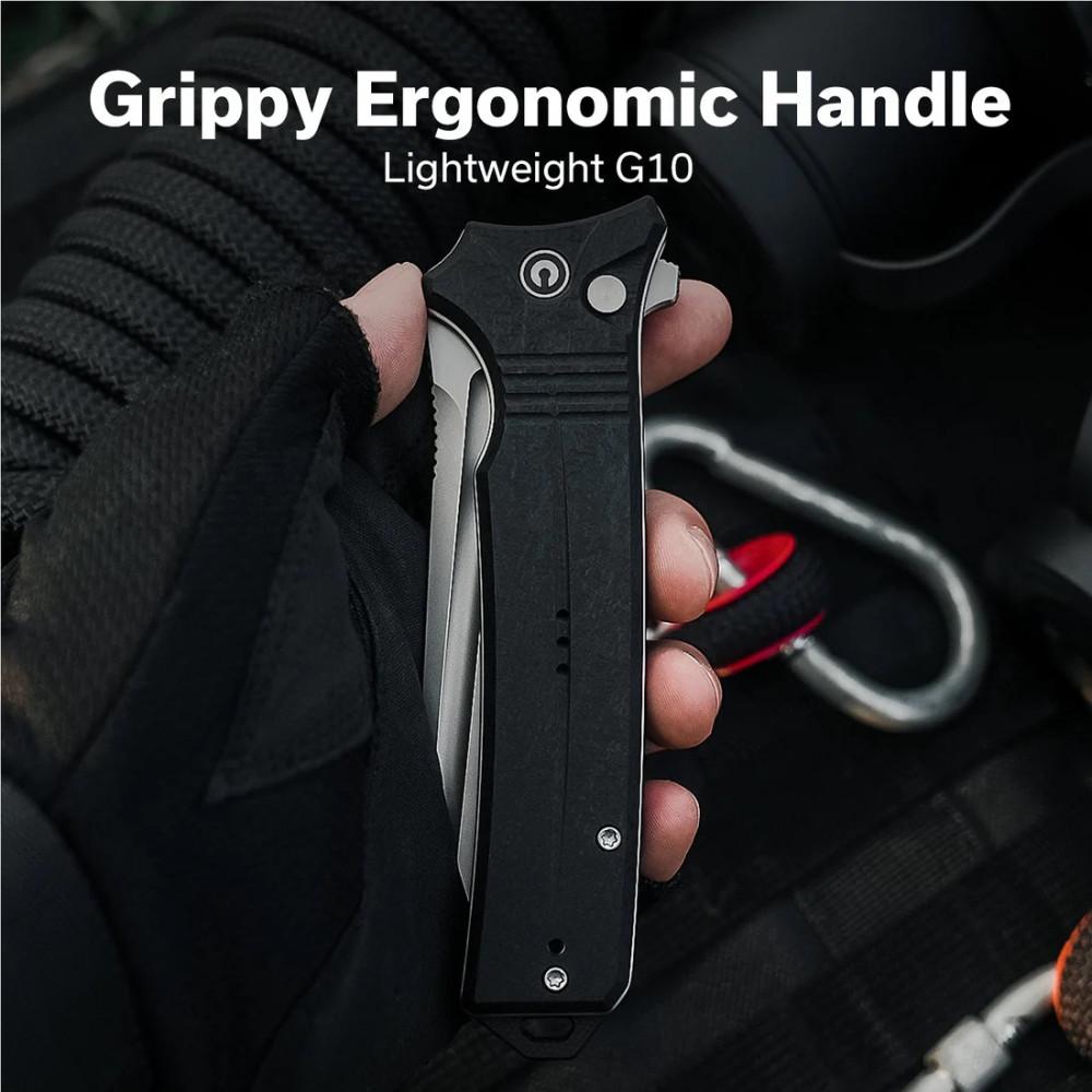 CIVIVI Neurohaptic C23080-2 with Milled Black Shredded G10 Handles and 3.74″ Stonewashed Nitro-V Blade, Button Lock - Image 12