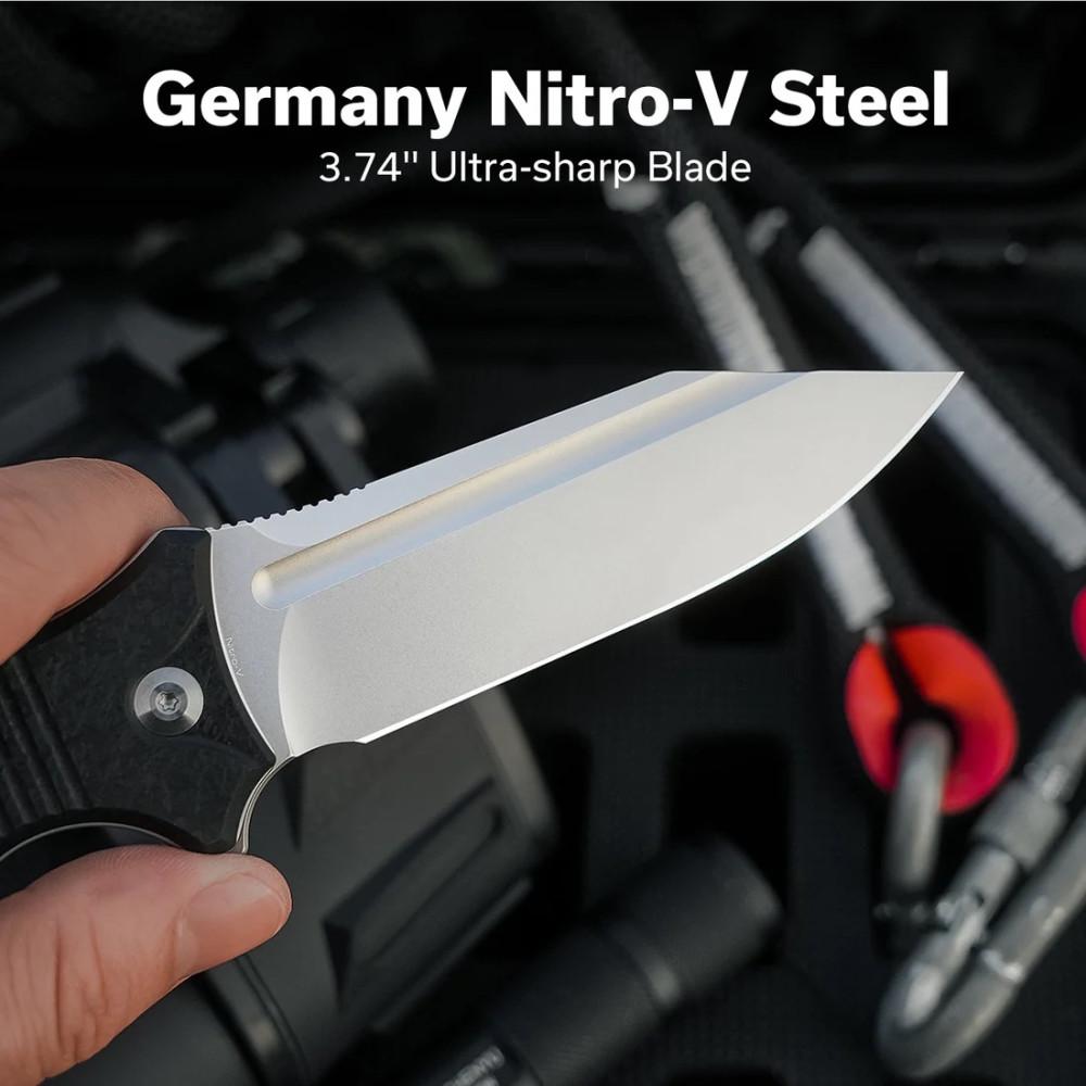 CIVIVI Neurohaptic C23080-2 with Milled Black Shredded G10 Handles and 3.74″ Stonewashed Nitro-V Blade, Button Lock - Image 11