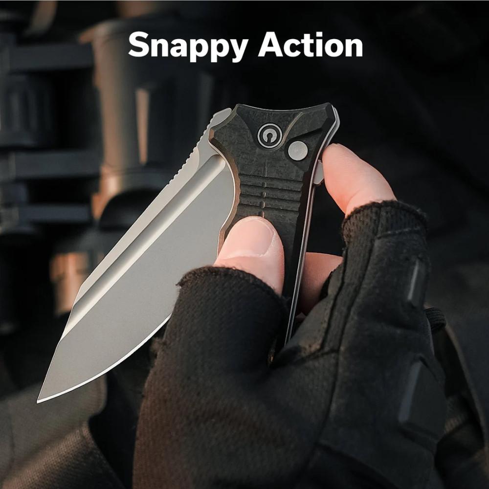 CIVIVI Neurohaptic C23080-2 with Milled Black Shredded G10 Handles and 3.74″ Stonewashed Nitro-V Blade, Button Lock - Image 10