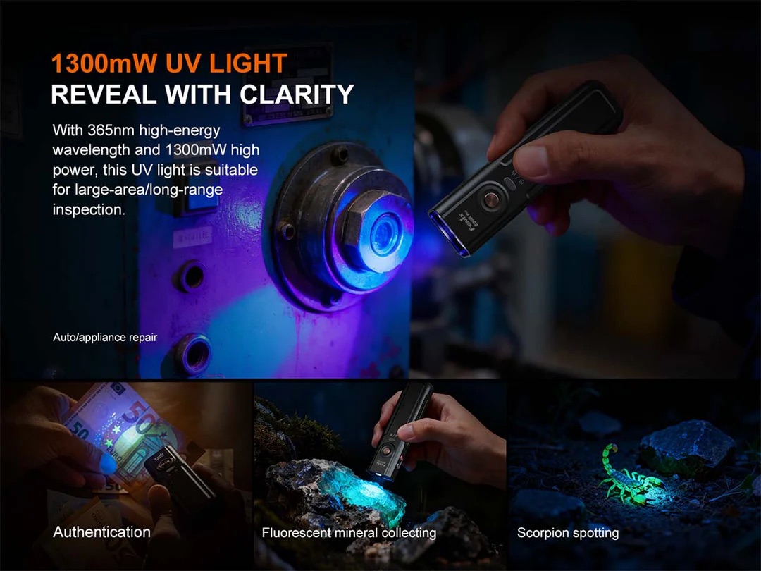 Fenix E06R Pro Flat Flashlight with UV & Red Laser Modes - 1600 Lumens, 160 Metres (OD Green) - Image 12