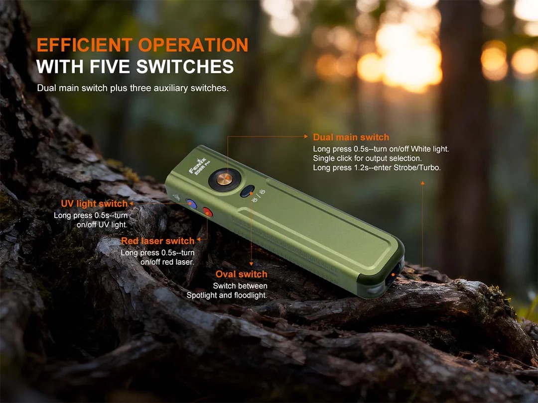 Fenix E06R Pro Flat Flashlight with UV & Red Laser Modes - 1600 Lumens, 160 Metres (OD Green) - Image 7