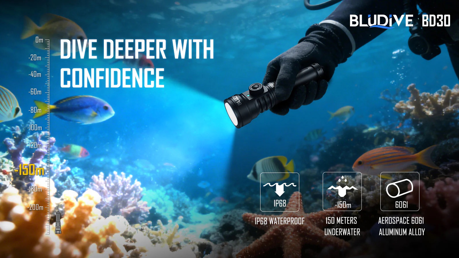 BluDive BD30 3000 Lumen Dive Light – 134° Wide Beam Scuba Video Torch, 150m Waterproof, USB-C 21700 Rechargeable, Dual White & UV - Image 12