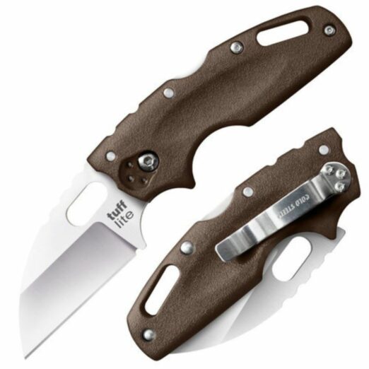 Two-blade folding pocket knife with brown textured handles and metal clip