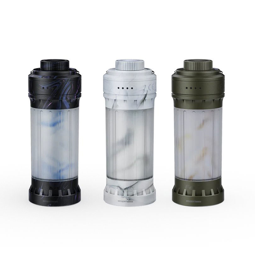 Three translucent shaker bottles with colored caps (black, white, and olive) lined up on a white background.