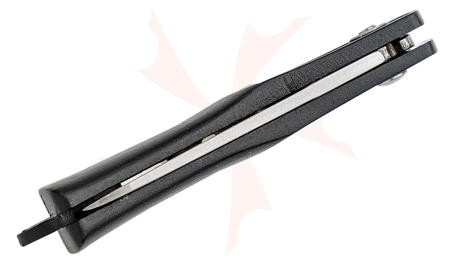 Compact black handheld tool with a sliding silver blade, shown diagonally.